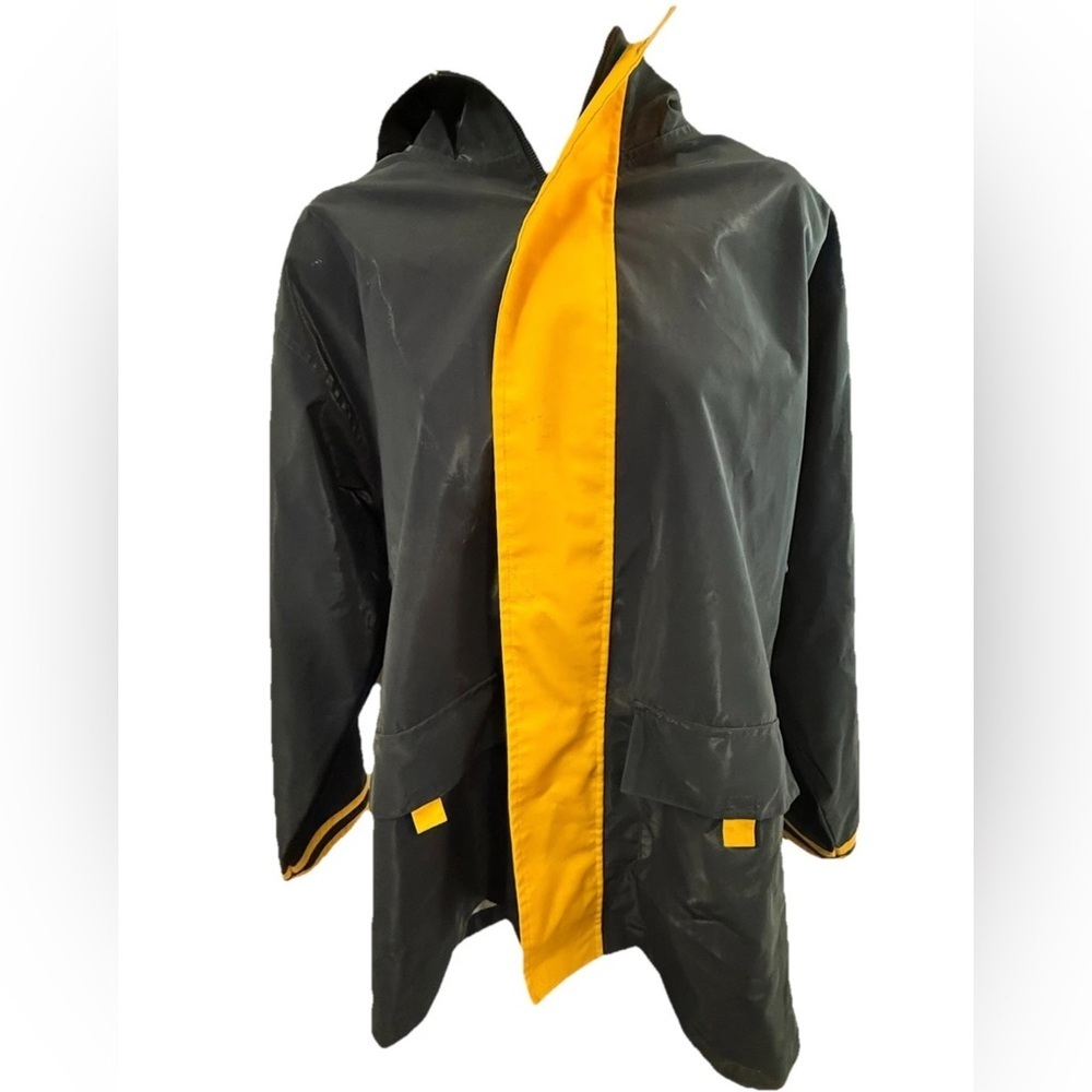Charcoal and Yellow Water-Resistant Raincoat with Hood